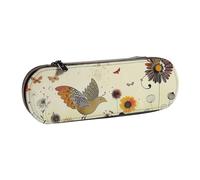 BNVSADC Hen Flying Butterflies Among Flower Printed Leather Pencil Pen Case & Makeup Bag - Stylish Hard Shell Pencil Bag Stationery Organizer Pouch for School Office Travel