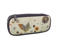 BNVSADC Hen Flying Butterflies Among Flower Printed Leather Pencil Pen Case & Makeup Bag - Stylish Pencil Bag Stationery Organizer Pouch for School Office Travel