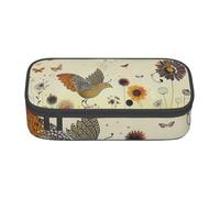BNVSADC Hen Flying Butterflies Among Flower Printed Pencil Case Cute Pencil Box Bag Pen Pouch Office School Stationery Organizer for School Travel Work