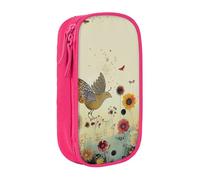 BNVSADC Hen Flying Butterflies Among Flower Printed Pencil Case for Girls Boys, Large Capacity Pencil Pouch Cute Pencil Box Adult Makeup Bag with 2 Compartments, Pink
