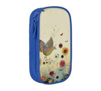 BNVSADC Hen Flying Butterflies Among Flower Printed Pencil Case for Girls Boys, Large Capacity Pencil Pouch Cute Pencil Box Adult Makeup Bag with 2 Compartments, Blue