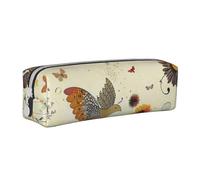 BNVSADC Hen Flying Butterflies Among Flower Printed Pencil Case Leather Pencil Pouch Cute Stationery Pencil Pen Bag with Zipper for School Office Travel