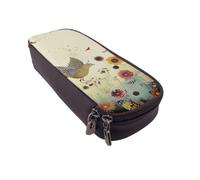 BNVSADC Hen Flying Butterflies Among Flower Printed PU Leather Flip Pencil Case, Cute Pencil Box Pen Bag Stationery Organizer Makeup Bag for School Office Travel