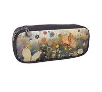 BNVSADC Hen Flying Butterflies Among Flowers Printed Leather Pencil Pen Case & Makeup Bag - Stylish Pencil Bag Stationery Organizer Pouch for School Office Travel