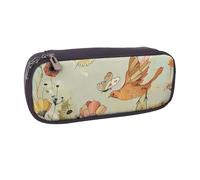 BNVSADC Hen Flying Butterflies Among Flowers Printed Leather Pencil Pen Case & Makeup Bag - Stylish Pencil Bag Stationery Organizer Pouch for School Office Travel