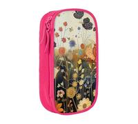 BNVSADC Hen Flying Butterflies Among Flowers Printed Pencil Case for Girls Boys, Large Capacity Pencil Pouch Cute Pencil Box Adult Makeup Bag with 2 Compartments, Pink