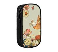 BNVSADC Hen Flying Butterflies Among Flowers Printed Pencil Case for Girls Boys, Large Capacity Pencil Pouch Cute Pencil Box Adult Makeup Bag with 2 Compartments, Black