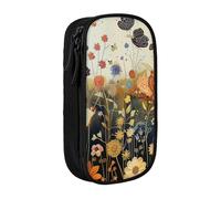 BNVSADC Hen Flying Butterflies Among Flowers Printed Pencil Case for Girls Boys, Large Capacity Pencil Pouch Cute Pencil Box Adult Makeup Bag with 2 Compartments, Black