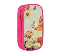 BNVSADC Hen Flying Butterflies Among Flowers Printed Pencil Case for Girls Boys, Large Capacity Pencil Pouch Cute Pencil Box Adult Makeup Bag with 2 Compartments, Pink