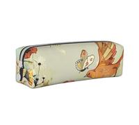 BNVSADC Hen Flying Butterflies Among Flowers Printed Pencil Case Leather Pencil Pouch Cute Stationery Pencil Pen Bag with Zipper for School Office Travel