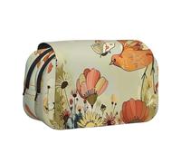 BNVSADC Hen Flying Butterflies Among Flowers Printed Print Flip Top Double Layer Pencil Case - Large Capacity School Supplies Organizer for Students, Kids, Teens, Artists, Travel & Office Use