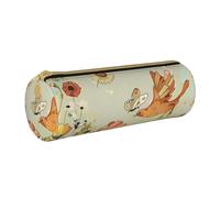 BNVSADC Hen Flying Butterflies Among Flowers Printed Round Pencil Case Leather Pencil Pouch Cute Stationery Pencil Pen Bag for School Office Travel
