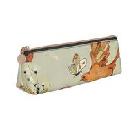 BNVSADC Hen Flying Butterflies Among Flowers Printed Triangle Pencil Case Leather Pencil Pouch Cute Stationery Pencil Pen Bag for School Office Travel