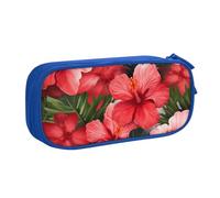 BNVSADC Hibiscus Flower Printed Pencil Case Large Pen Bag Cute Pencil Box Pouch Office School Stationery Organizer for Girls Boys, Blue