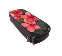 BNVSADC Hibiscus Flower Printed PU Leather Flip Pencil Case, Cute Pencil Box Pen Bag Stationery Organizer Makeup Bag for School Office Travel