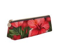 BNVSADC Hibiscus Flower Printed Triangle Pencil Case Leather Pencil Pouch Cute Stationery Pencil Pen Bag for School Office Travel