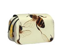 BNVSADC Honey bee Printed Print Flip Top Double Layer Pencil Case - Large Capacity School Supplies Organizer for Students, Kids, Teens, Artists, Travel & Office Use