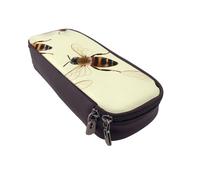 BNVSADC Honey bee Printed PU Leather Flip Pencil Case, Cute Pencil Box Pen Bag Stationery Organizer Makeup Bag for School Office Travel