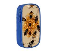 BNVSADC Honey Bees Printed Pencil Case for Girls Boys, Large Capacity Pencil Pouch Cute Pencil Box Adult Makeup Bag with 2 Compartments, Blue