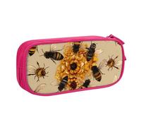 BNVSADC Honey Bees Printed Pencil Case Large Pen Bag Cute Pencil Box Pouch Office School Stationery Organizer for Girls Boys, Pink