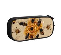 BNVSADC Honey Bees Printed Pencil Case Large Pen Bag Cute Pencil Box Pouch Office School Stationery Organizer for Girls Boys, Black