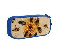 BNVSADC Honey Bees Printed Pencil Case Large Pen Bag Cute Pencil Box Pouch Office School Stationery Organizer for Girls Boys, Blue