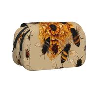 BNVSADC Honey Bees Printed Print Flip Top Double Layer Pencil Case - Large Capacity School Supplies Organizer for Students, Kids, Teens, Artists, Travel & Office Use
