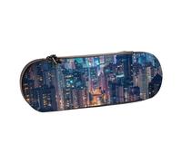 BNVSADC Hong Kong Printed Leather Pencil Pen Case & Makeup Bag - Stylish Hard Shell Pencil Bag Stationery Organizer Pouch for School Office Travel
