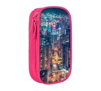 BNVSADC Hong Kong Printed Pencil Case for Girls Boys, Large Capacity Pencil Pouch Cute Pencil Box Adult Makeup Bag with 2 Compartments, Pink