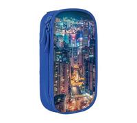 BNVSADC Hong Kong Printed Pencil Case for Girls Boys, Large Capacity Pencil Pouch Cute Pencil Box Adult Makeup Bag with 2 Compartments, Blue
