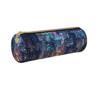 BNVSADC Hong Kong Printed Round Pencil Case Leather Pencil Pouch Cute Stationery Pencil Pen Bag for School Office Travel