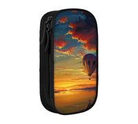 BNVSADC hot air Balloon Sunset Printed Pencil Case for Girls Boys, Large Capacity Pencil Pouch Cute Pencil Box Adult Makeup Bag with 2 Compartments, Black