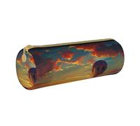 BNVSADC hot air Balloon Sunset Printed Round Pencil Case Leather Pencil Pouch Cute Stationery Pencil Pen Bag for School Office Travel