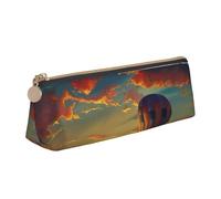 BNVSADC hot air Balloon Sunset Printed Triangle Pencil Case Leather Pencil Pouch Cute Stationery Pencil Pen Bag for School Office Travel
