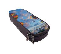 BNVSADC Hot Air Balloons Printed PU Leather Flip Pencil Case, Cute Pencil Box Pen Bag Stationery Organizer Makeup Bag for School Office Travel
