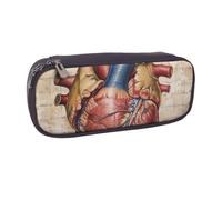 BNVSADC Human Anatomy Heart Chart Printed Leather Pencil Pen Case & Makeup Bag - Stylish Pencil Bag Stationery Organizer Pouch for School Office Travel