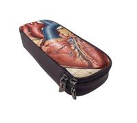 BNVSADC Human Anatomy Heart Chart Printed PU Leather Flip Pencil Case, Cute Pencil Box Pen Bag Stationery Organizer Makeup Bag for School Office Travel