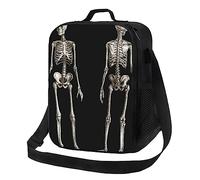 BNVSADC Human Skeleton Print Insulated Lunch Bag Tote Bag for Women Men Reusable Lunch Cooler Bag with Shoulder Strap for Office School Picnic Beach