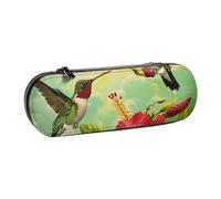 BNVSADC Hummingbirds Red Flower Hibiscus Printed Leather Pencil Pen Case & Makeup Bag - Stylish Hard Shell Pencil Bag Stationery Organizer Pouch for School Office Travel
