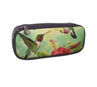 BNVSADC Hummingbirds Red Flower Hibiscus Printed Leather Pencil Pen Case & Makeup Bag - Stylish Pencil Bag Stationery Organizer Pouch for School Office Travel