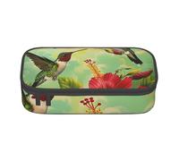 BNVSADC Hummingbirds Red Flower Hibiscus Printed Pencil Case Cute Pencil Box Bag Pen Pouch Office School Stationery Organizer for School Travel Work
