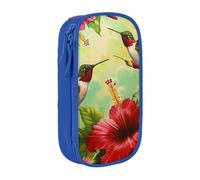 BNVSADC Hummingbirds Red Flower Hibiscus Printed Pencil Case for Girls Boys, Large Capacity Pencil Pouch Cute Pencil Box Adult Makeup Bag with 2 Compartments, Blue