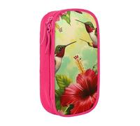 BNVSADC Hummingbirds Red Flower Hibiscus Printed Pencil Case for Girls Boys, Large Capacity Pencil Pouch Cute Pencil Box Adult Makeup Bag with 2 Compartments, Pink