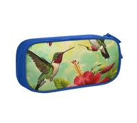 BNVSADC Hummingbirds Red Flower Hibiscus Printed Pencil Case Large Pen Bag Cute Pencil Box Pouch Office School Stationery Organizer for Girls Boys, Blue