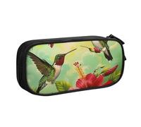 BNVSADC Hummingbirds Red Flower Hibiscus Printed Pencil Case Large Pen Bag Cute Pencil Box Pouch Office School Stationery Organizer for Girls Boys, Black