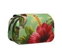BNVSADC Hummingbirds Red Flower Hibiscus Printed Print Flip Top Double Layer Pencil Case - Large Capacity School Supplies Organizer for Students, Kids, Teens, Artists, Travel & Office Use