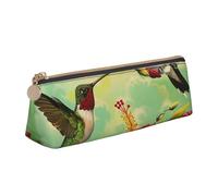 BNVSADC Hummingbirds Red Flower Hibiscus Printed Triangle Pencil Case Leather Pencil Pouch Cute Stationery Pencil Pen Bag for School Office Travel