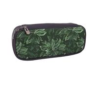 BNVSADC Hunter Green Floral Petals Pattern Printed Leather Pencil Pen Case & Makeup Bag - Stylish Pencil Bag Stationery Organizer Pouch for School Office Travel