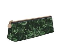 BNVSADC Hunter Green Floral Petals Pattern Printed Triangle Pencil Case Leather Pencil Pouch Cute Stationery Pencil Pen Bag for School Office Travel