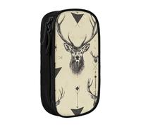 BNVSADC Hunting Arrows Triangles Deer Printed Pencil Case for Girls Boys, Large Capacity Pencil Pouch Cute Pencil Box Adult Makeup Bag with 2 Compartments, Black
